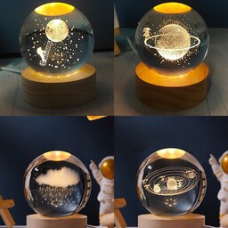 گوی سه بعدی چراغدار مناسب چراغ خواب کادو هدیه باکس تولد گوش شیشه ای شبدر منظومه شمسی ماه برج ایفل 