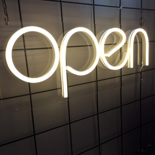نئون فلکسی طرح متن open مناسب برای ورودی مغازه ها ابعاد 35 در 15 با یکسال ضمانت