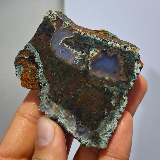 اسلایس سنگ راف عقیق سلیمانی سه بعدی و جلگه ای بسیار خاص و زیبا سرشار از انرژی و خواص کد 17098