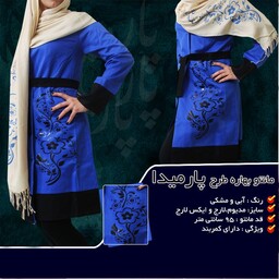 مانتو زنانه رنگ آبی مشکی ارسال رایگان سراسر ایران