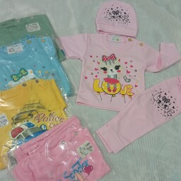 ست سه تیکه نوزادی برای دختر و پسر جنس و کیفیت عالی در سه سایز و چند طرح و رنگ