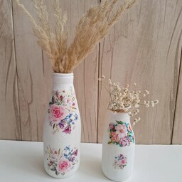 مجموعه گلدان دو عددی عروس نقاشی شده و کار دست رنگ ثابت و ضد آب  قابل استفاده برای گل هایی مثل ژیپسوفیلا و پتوس