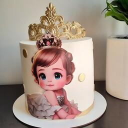کیک تولد دخترانه تاج دار طلایی 