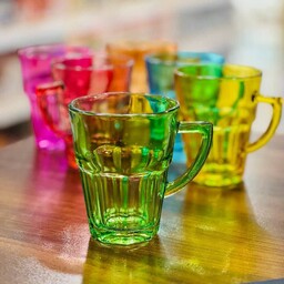 لیوان رنگی شیشه ای لیوان شیشه ای رنگی دسته دار  6 رنگ 