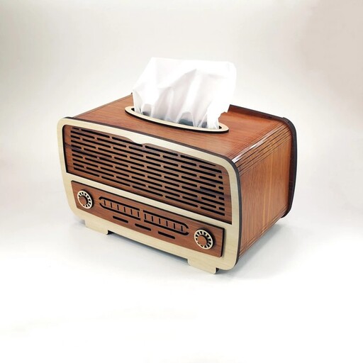 جعبه دستمال کاغذی چوبی طرح رادیو سنتی