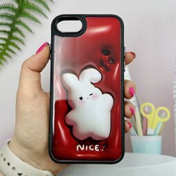 قاب گوشی iPhone 7-iPhone 8-iPhone SE 2020-iPhone SE 2022 آیفون دور سیلیکونی متال طرح سه بعدی عروسکی خرگوش قرمز کد 30984