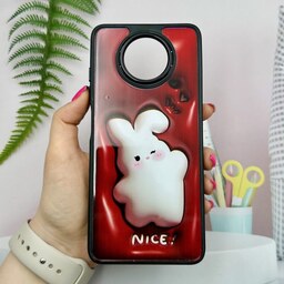 قاب گوشی Xiaomi Poco X3 NFC-Poco X3 Pro-Xiaomi Poco X3 شیائومی دور سیلیکونی متال طرح سه بعدی عروسکی خرگوش قرمز کد 15499