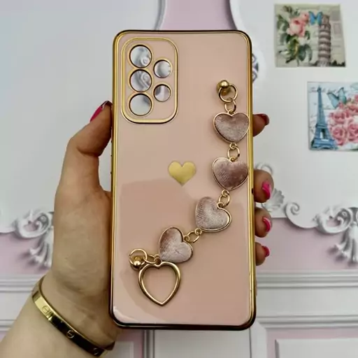 قاب گوشی Galaxy A53 سامسونگ مای کیس لاکچری My Case دستبندی قلبی مخمل آویز دار گلبهی محافظ لنز دار کد 98763