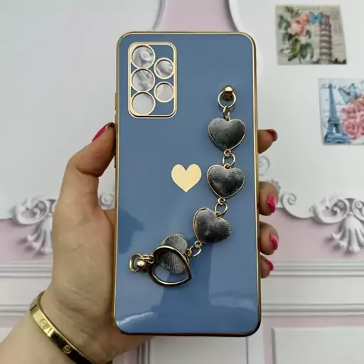 قاب گوشی Galaxy A32 4G سامسونگ مای کیس لاکچری My Case دستبندی قلبی مخمل آویز دار آبی محافظ لنز دار کد 10105