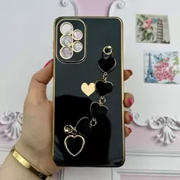 قاب گوشی Galaxy A73 5G سامسونگ مای کیس لاکچری My Case دستبندی قلبی مخمل آویز دار مشکی محافظ لنز دار کد 43937