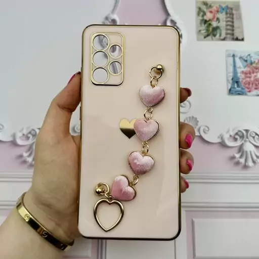 قاب گوشی Galaxy A32 4G سامسونگ مای کیس لاکچری My Case دستبندی قلبی مخمل آویز دار گلبهی محافظ لنز دار کد 43545