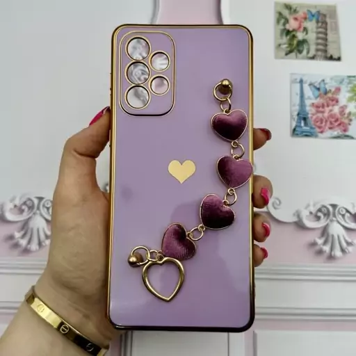 قاب گوشی Galaxy A73 5G سامسونگ مای کیس لاکچری My Case دستبندی قلبی مخمل آویز دار یاسی محافظ لنز دار کد 42050