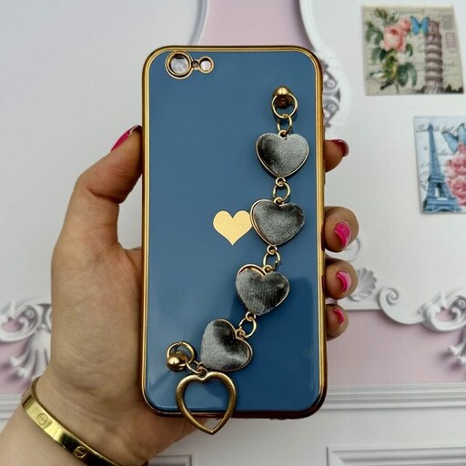 قاب گوشی iPhone 6 - iPhone 6S آیفون مای کیس لاکچری My Case دستبندی قلبی مخمل آویز دار گلبهی محافظ لنز دار کد 50155