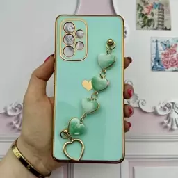 قاب گوشی Galaxy A53 سامسونگ مای کیس لاکچری My Case دستبندی قلبی مخمل آویز دار سبزآبی محافظ لنز دار کد 27286