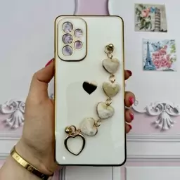 قاب گوشی Galaxy A73 5G سامسونگ مای کیس لاکچری My Case دستبندی قلبی مخمل آویز دار سفید محافظ لنز دار کد 86714