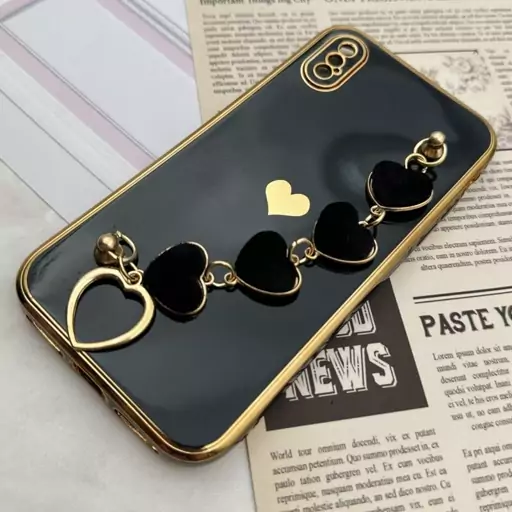 قاب گوشی iPhone X - iPhone XS آیفون مای کیس لاکچری My Case دستبندی قلبی مخمل آویز دار مشکی محافظ لنز دار کد 91125