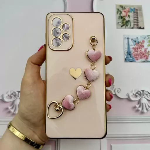 قاب گوشی Galaxy A73 5G سامسونگ مای کیس لاکچری My Case دستبندی قلبی مخمل آویز دار گلبهی محافظ لنز دار کد 95459