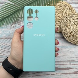 قاب گوشی Galaxy S23 Ultra سامسونگ سیلیکونی پاک کنی اورجینال داخل پارچه ای محافظ لنزدار رنگ آبی فیروزه ای کد 44575