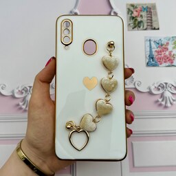 قاب گوشی Galaxy A20S سامسونگ مای کیس لاکچری My Case دستبندی قلبی مخمل آویز دار سفید محافظ لنز دار کد 54656