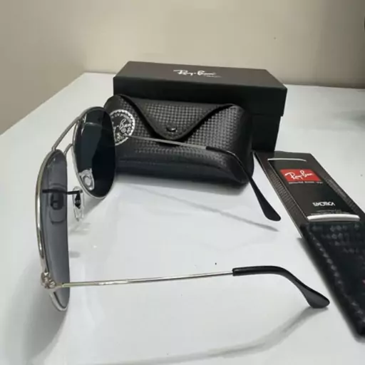 عینک آفتابی ریبن خلبانی RayBan مدل 3026 شیشه مشکی فریم نقره ای