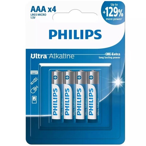 باتری نیم قلمی چهارتایی فیلیپس اولترا آلکالاین Philps Ultra Alkline