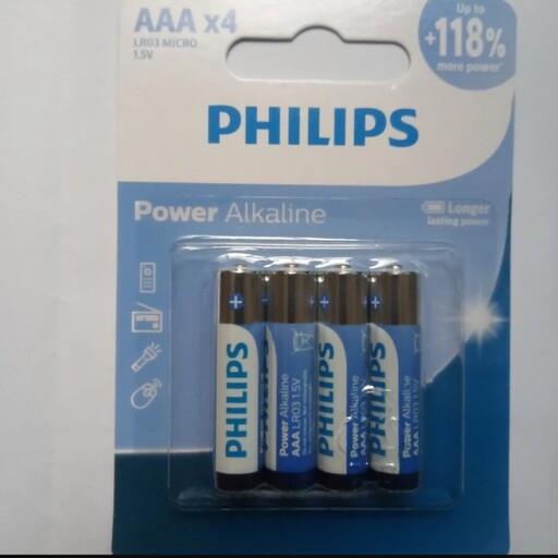 باتری نیم قلمی چهارتایی فیلیپس پاور آلکالاین philips p0wer Alkline