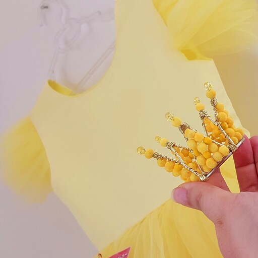 پیراهن پرنسسی دخترانه رنگ زرد