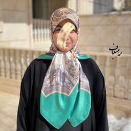 روسری ابریشم توییل مجلسی قواره 110 حاشیه سبز