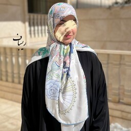 روسری نخ ابریشم توییل دور دست دوز طرح شهر قصه  قواره 140