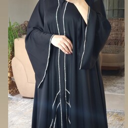 مانتو عبا مجلسی زنانه ارزان در کرج  اماراتی بلند مشکی مدل کلوش، عبای اماراتی، کار شده تنخور تا سایز 48