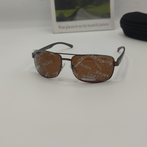 عینک آفتابی مردانه برند پلیس فریم فلزی قهوه ای با لنز پلاریزه