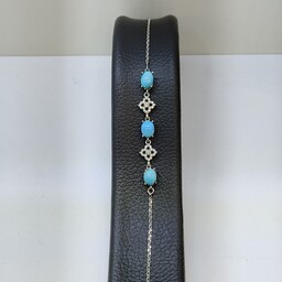 دستبند زنانه نقره طرح فلاور همراه با سنگ فیروزه نیشابور
