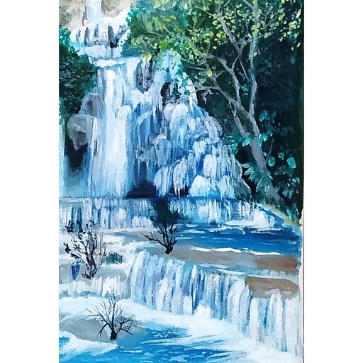 تابلو نقاشی رنگ روغن سایز 20x20 طرح منظره آبشار بوم مربعی 