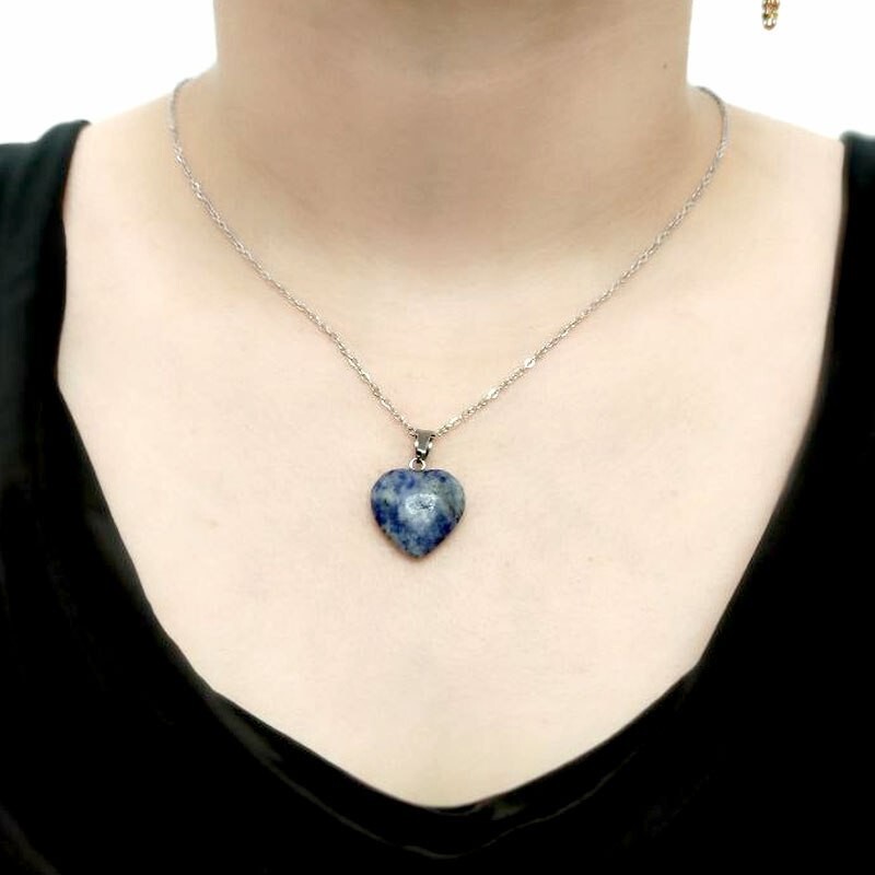 گردنبند زنانه و دخترانه سنگ سلستین آبی سیر با زنجیر استیل نقره ای رنگ ثابت