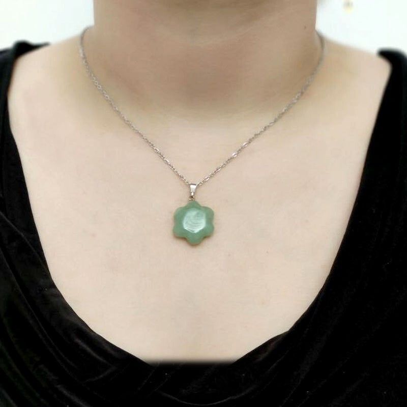 گردنبند زنانه و دخترانه سنگ آونتورین سبز با زنجیر استیل نقره ای رنگ ثابت