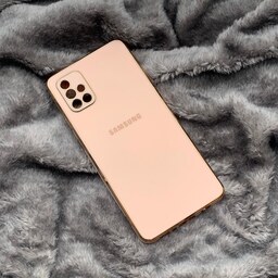 قاب گوشی Galaxy A71 سامسونگ طرح ژله ای مای کیس گلد لاین دور طلایی محافظ لنز دار گلبهی