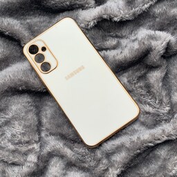 قاب گوشی Galaxy A24 سامسونگ طرح ژله ای مای کیس گلد لاین دور طلایی محافظ لنز دار سفید