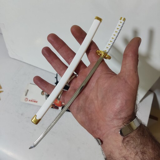 جاکلیدی شمشیر سامورایی کاتانا فلزی کلکسیونی دکوری غلاف سفید زیبا