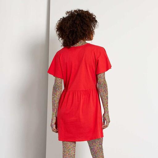 پیراهن راحتی نخی زنانه قرمز سایز S و XS (قواره بزرگ ) کیابی KIABI فرانسه (ارسال رایگان)