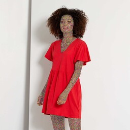 پیراهن راحتی نخی زنانه قرمز سایز S و XS (قواره بزرگ ) کیابی KIABI فرانسه (ارسال رایگان)
