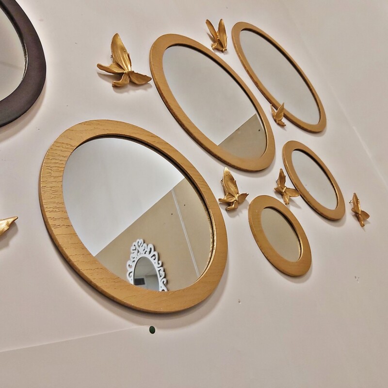 ست آینه 5 تیکه و پروانه 7 تایی با هم رنگ طلایی