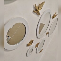 ست آینه 5 تیکه و پروانه 7 تایی با هم رنگ سفید