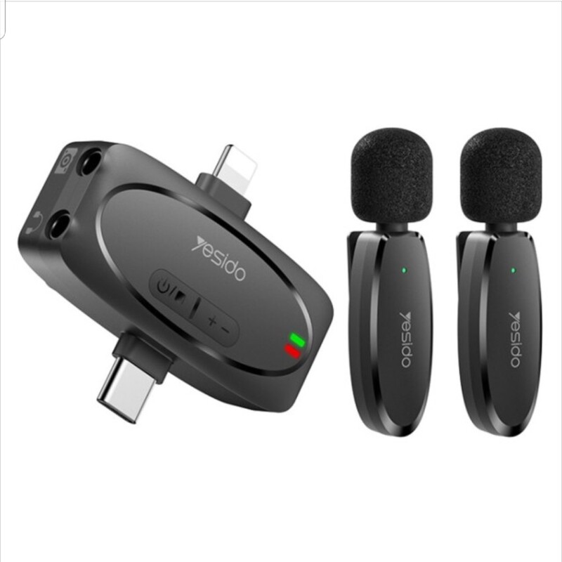 میکروفون یقه ای بی سیم یسیدو مدل Yesido KR15 دوکاربره تایپ سی و لایتنینگ YESIDO KR15 Dual Wireless Lavalier Microphone