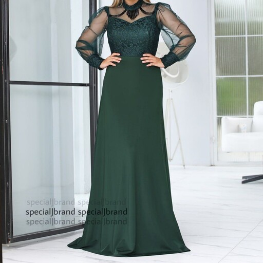 لباس مجلسی زنانه بلند آستین و سینه تور رنگهای مشکی و سبز مناسب سایز 40 تا 52