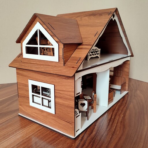 خانه عروسکی چوبی دکوراتیو با وسایل کامل
