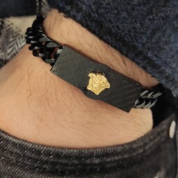 دستبند مردانه ورساچه مشکی طلایی بافت کارتیر