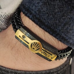 دستبند مردانه رولکس پلاک دار طلایی مشکی قفل مگنتی