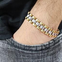 دستبند رولکس نقره ای طلایی کد02