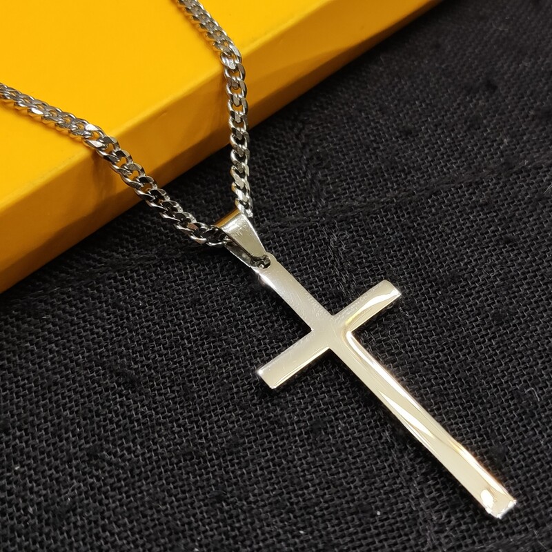 گردنبند اسپرت صلیب استیل همراه با زنجیر کارتیر 60 سانتی
