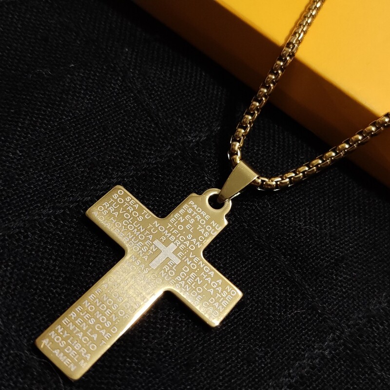 گردنبند صلیب طلایی استیل همراه با زنجیر ویتالی 60 سانتی